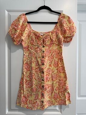 NWOT Billabong Yellow Floral Button-Front Mini Dress